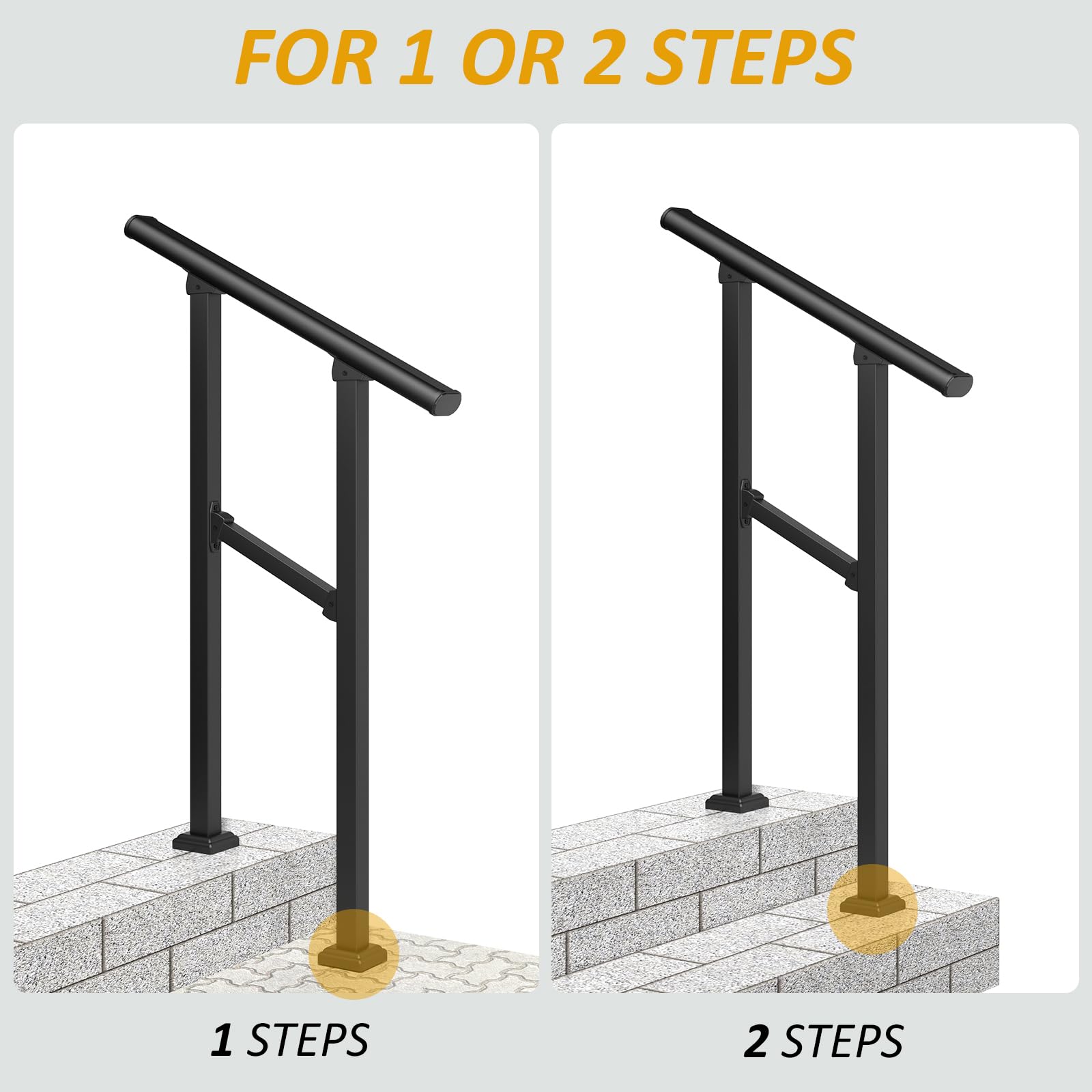 36 in. H x 26.5 in. W Black Wrought Iron Stair Railing Kit Handrails for Outdoor Steps Fit 1 or 2 Steps