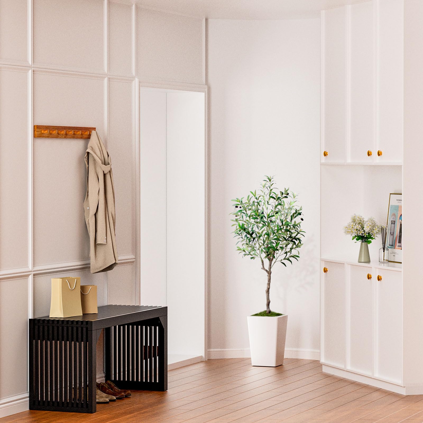 Artificial Olive Tree 5FT, Faux Olive Tree with Pot and Moss, Tall Artificial Plants Indoor