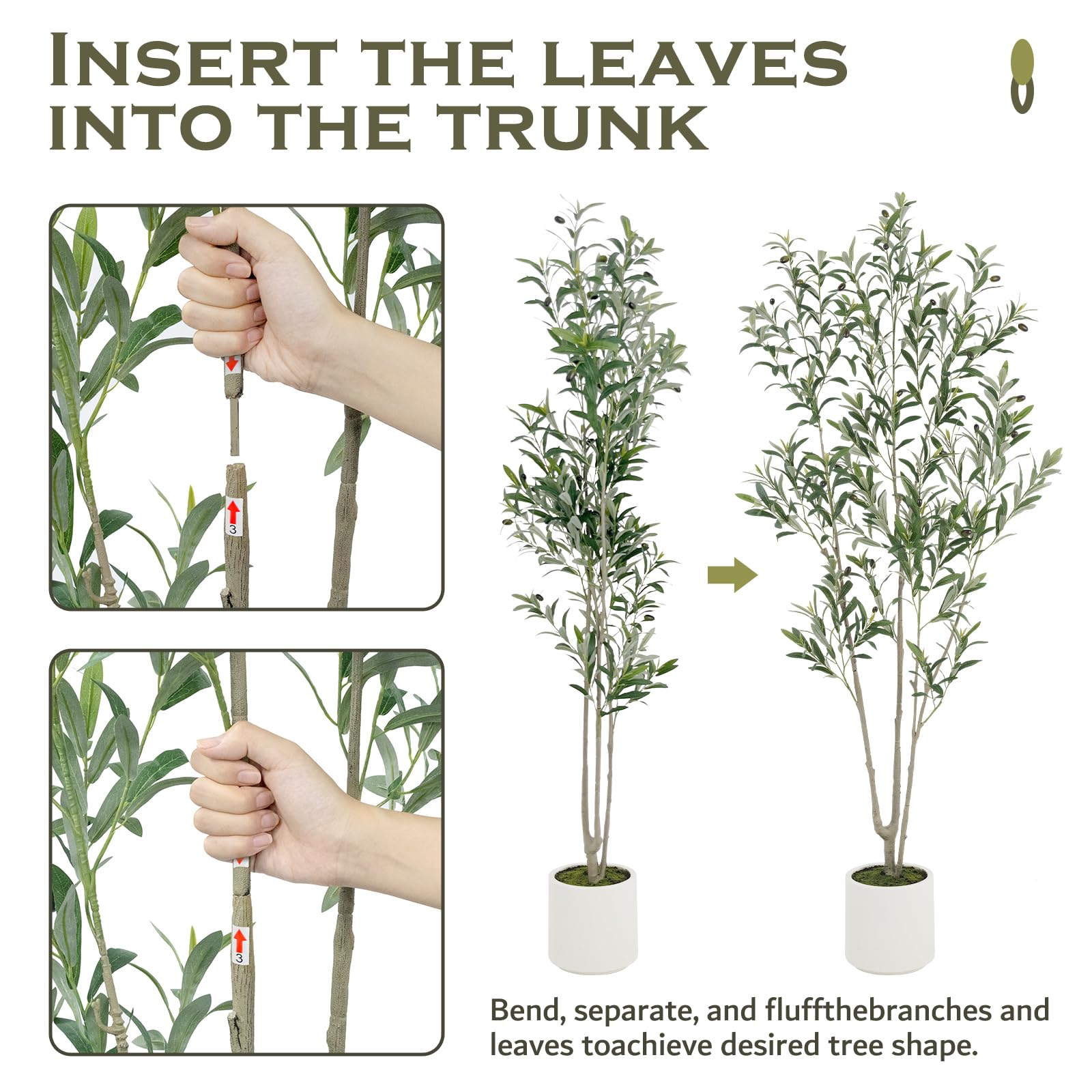 Olive Trees Artificial Indoor with Large White Planter and Natural Wood Trunk and Realistic Leaves