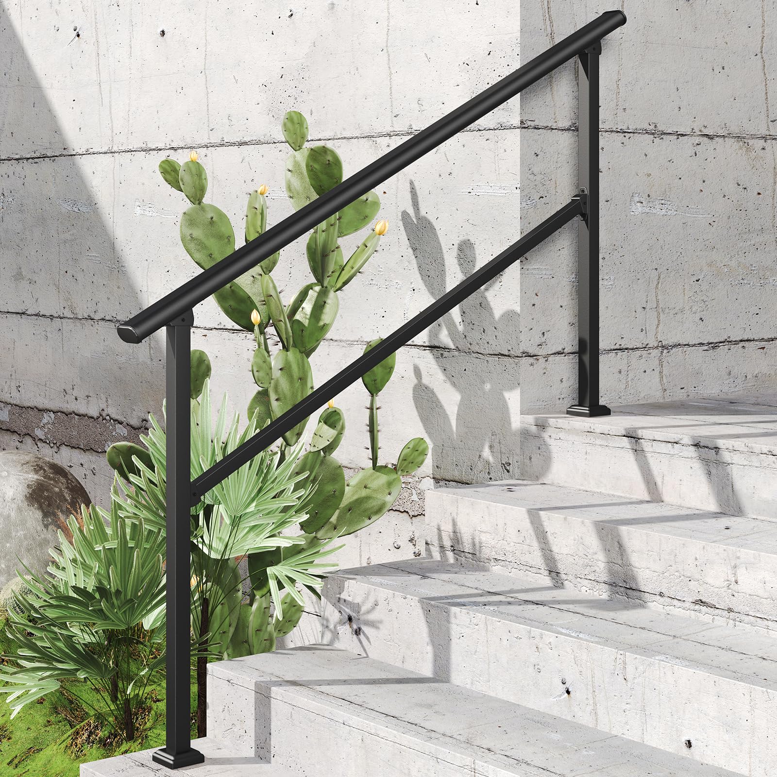 36 in. H x 68 in. W Black Wrought Iron Stair Railing Kit Handrails for Outdoor Steps Fit 4 or 5 Steps (2 Pack)
