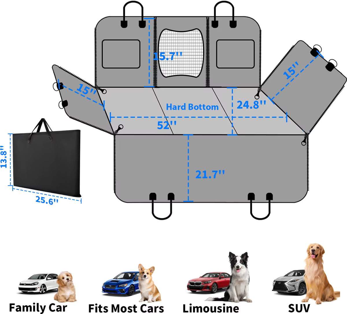 Waterproof Hammock Dog Car Back Seat Cover, Black