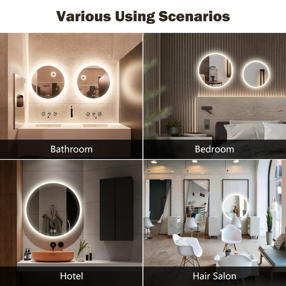 Round LED Bathroom Vanity Mirror With Dimmable Lights