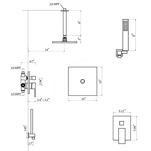 10 Inch Matte Black Shower System with High Pressure Rain Shower Head, Handheld Shower head, Bathroom Mixer Shower Set Celling Mounted Shower Faucet Rough-in Valve and Trim Kit Buylikepro