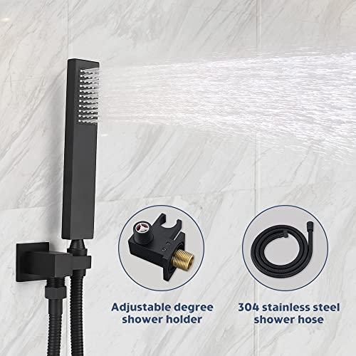 10 Inch Matte Black Shower System with High Pressure Rain Shower Head, Handheld Shower head, Bathroom Mixer Shower Set Celling Mounted Shower Faucet Rough-in Valve and Trim Kit Buylikepro