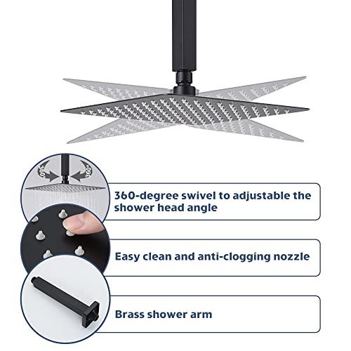 10 Inch Matte Black Shower System with High Pressure Rain Shower Head, Handheld Shower head, Bathroom Mixer Shower Set Celling Mounted Shower Faucet Rough-in Valve and Trim Kit Buylikepro