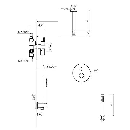 10 Inches Bathroom Rain Mixer Shower Combo Set Celling Mounted Rainfall Shower Head System Matte Black Finish Shower Faucet Rough-In Buylikepro
