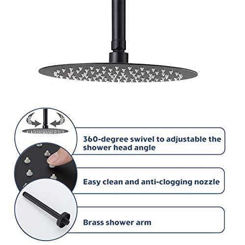 10 Inches Bathroom Rain Mixer Shower Combo Set Celling Mounted Rainfall Shower Head System Matte Black Finish Shower Faucet Rough-In Buylikepro