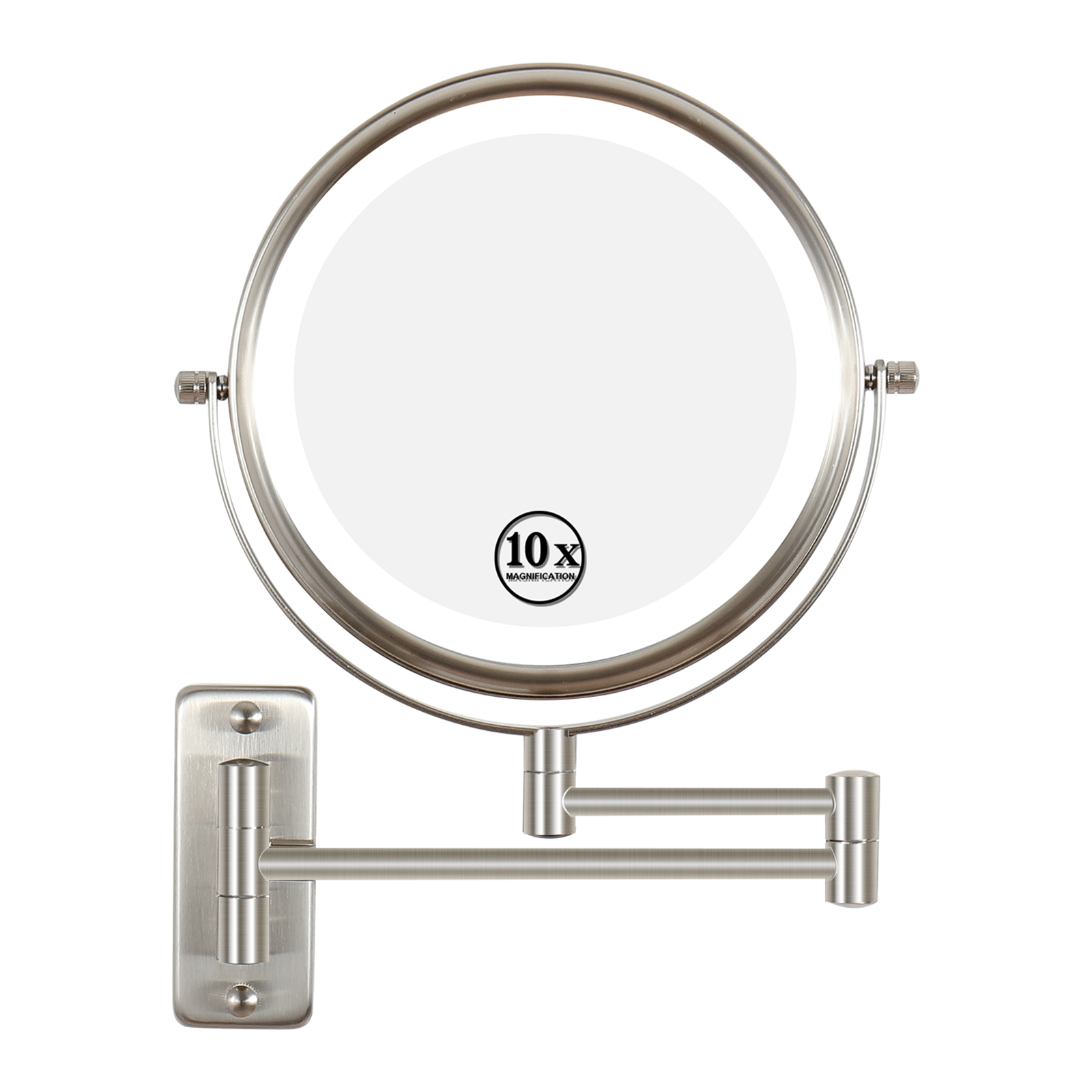 8 Inch Wall-Mounted Makeup Mirror, Double Sided 1x/10x Magnifying Makeup Mirror, 3 Colour Lights Touch Screen Dimmable Bathroom Mirror, 360° Swivel Vanity Mirror Built-In Battery (Brushed Nickel)