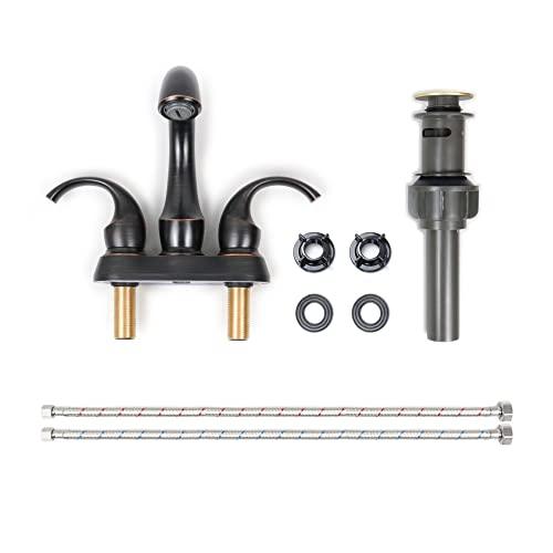 2-Handle Bathroom Sink Faucet 3 Hole, Oil Rubbed Bronze Bathroom Faucet, Centerset Bathroom Faucet with Drain Assembly and Supply Hoses, 1.2 GPM Buylikepro
