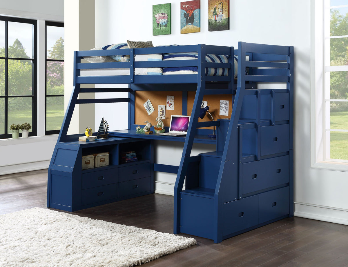Jason II Storage Twin Loft Bed (1Set/4Ctn), Navy Blue 37455