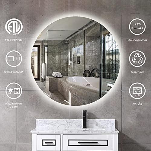24 Inch Frameless Round Vanity LED Mirror Anti-Fog with Memory Function Buylikepro