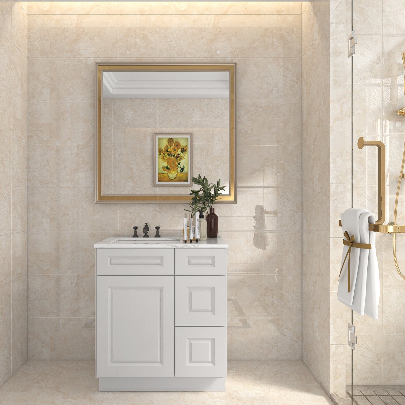 21"Dx30"Wx34-1/2"H Birch Solid Wood Bath Vanity Cabinet without Top V3021DR