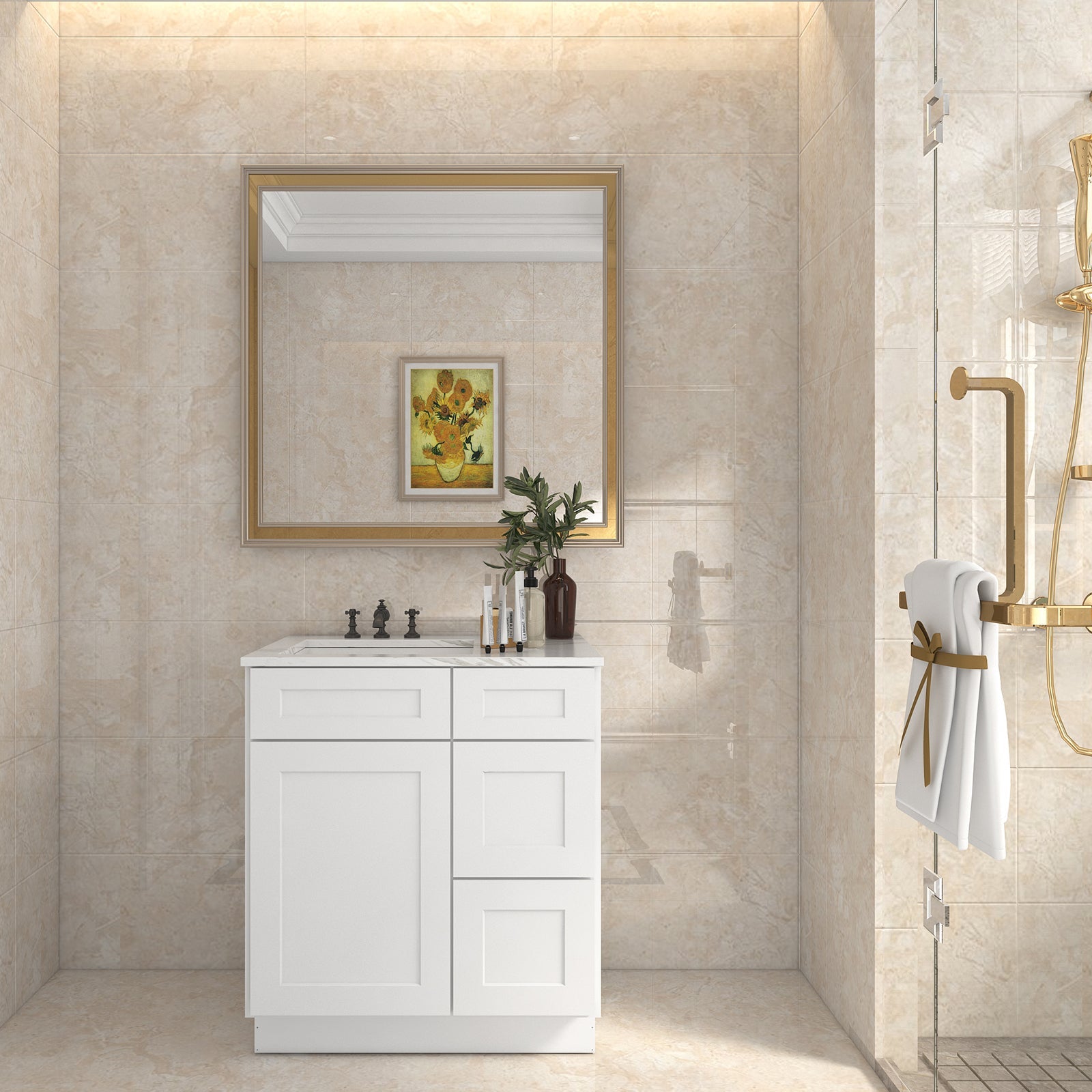 21"Dx30"Wx34-1/2"H Birch Solid Wood Bath Vanity Cabinet without Top V3021DR