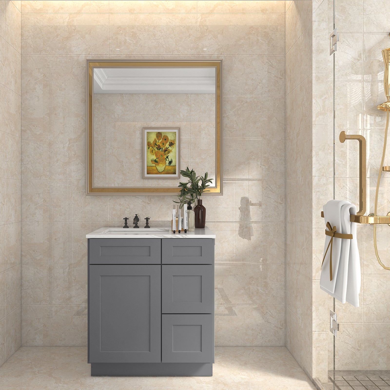 21"Dx30"Wx34-1/2"H Birch Solid Wood Bath Vanity Cabinet without Top V3021DR