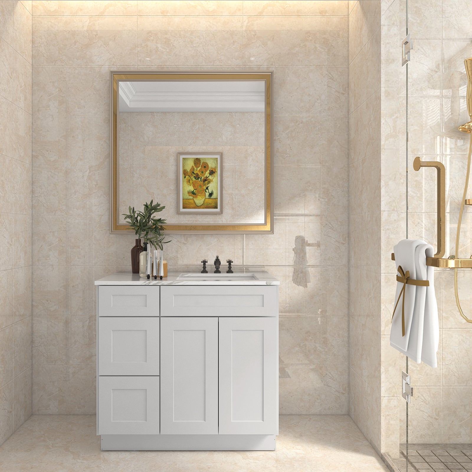 21"Dx36"Wx34-1/2"H Birch Solid Wood Bath Vanity Cabinet without Top V3621DL