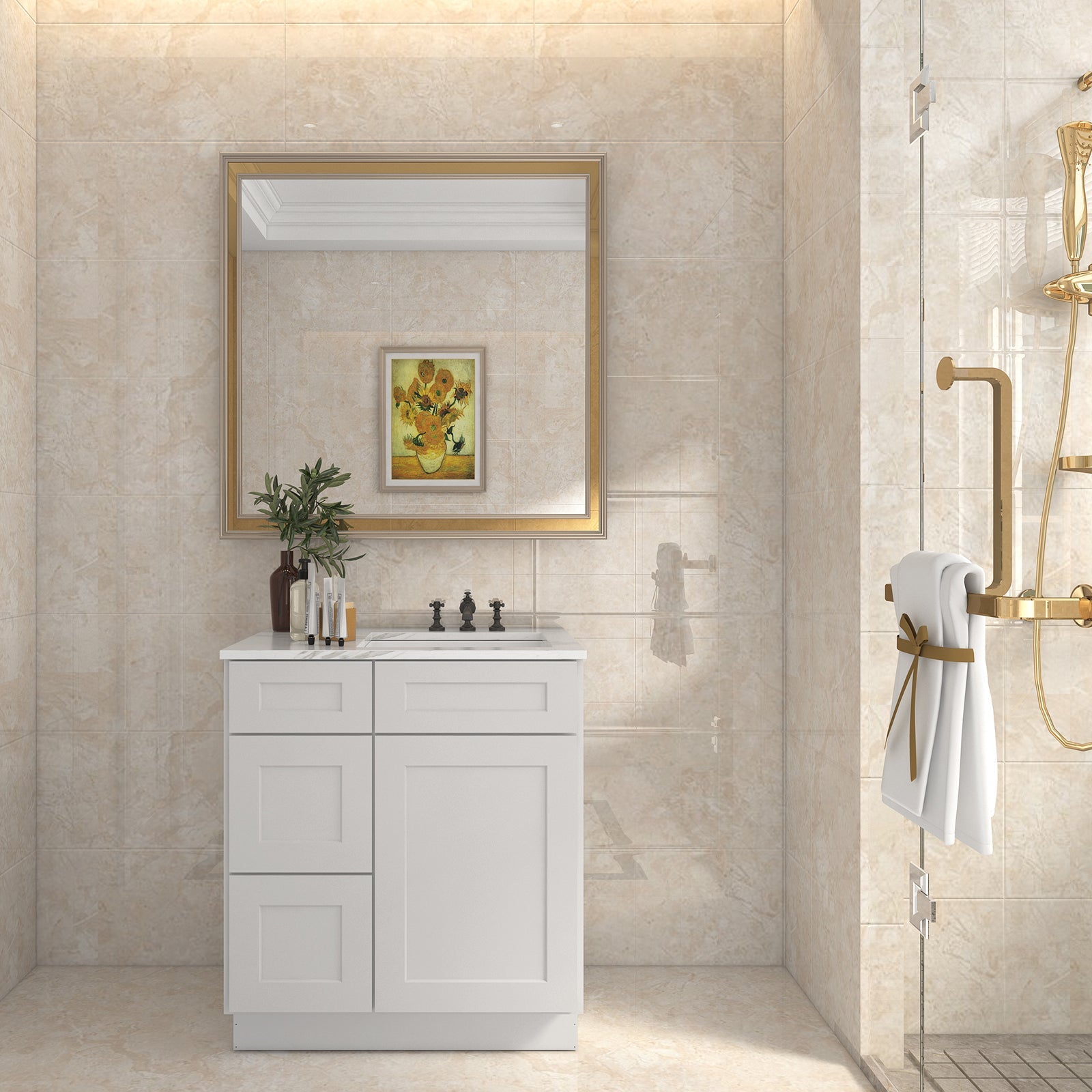 21"Dx30"Wx34-1/2"H Birch Solid Wood Bath Vanity Cabinet without Top V3021DL