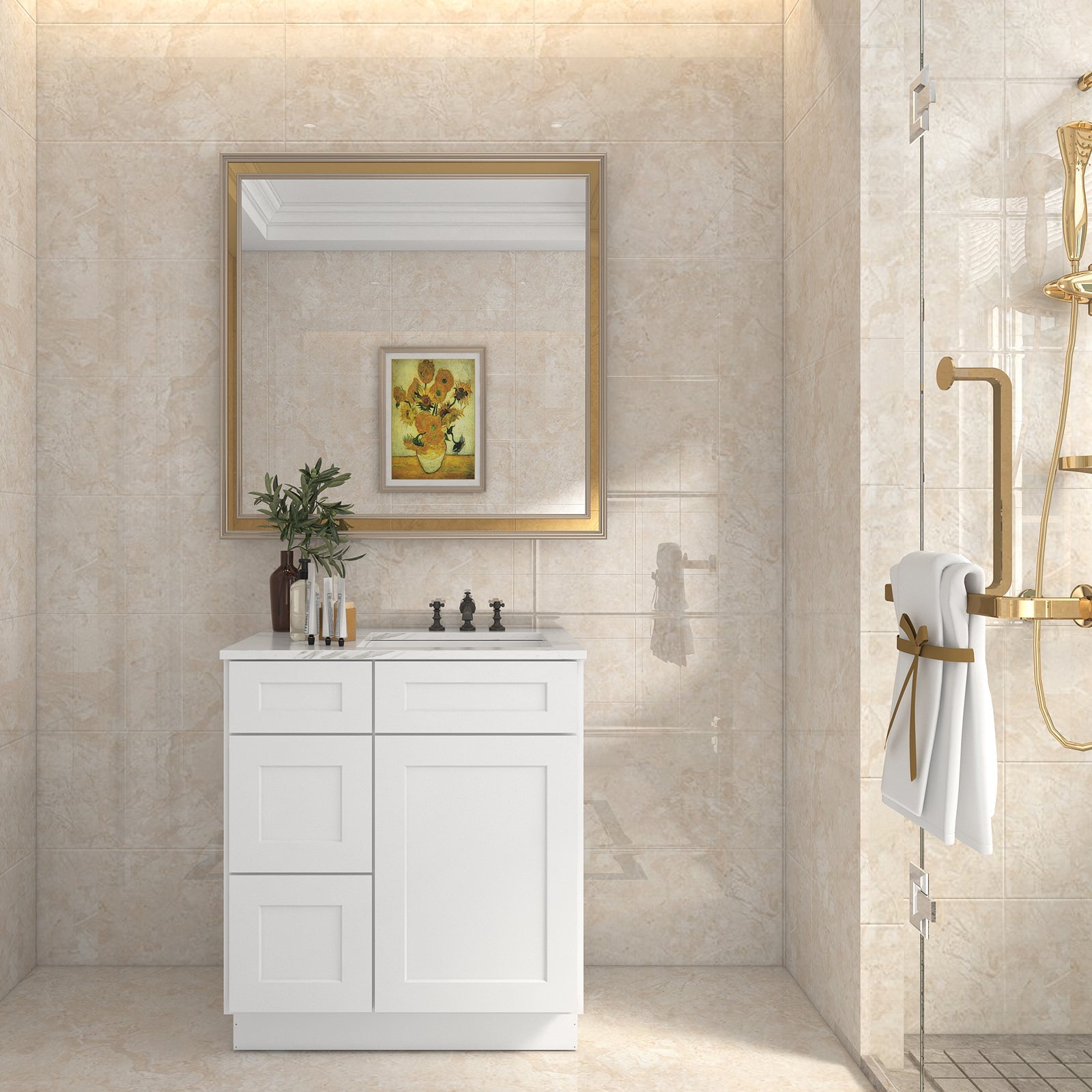 21"Dx30"Wx34-1/2"H Birch Solid Wood Bath Vanity Cabinet without Top V3021DL