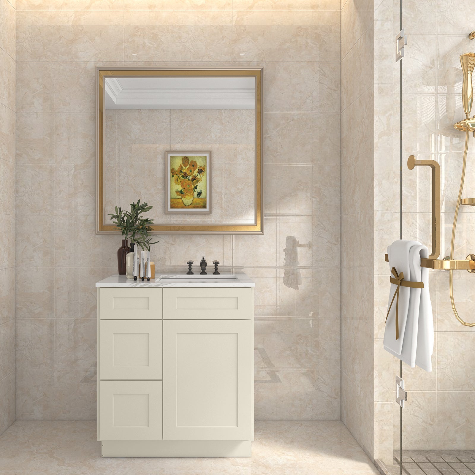 21"Dx30"Wx34-1/2"H Birch Solid Wood Bath Vanity Cabinet without Top V3021DL