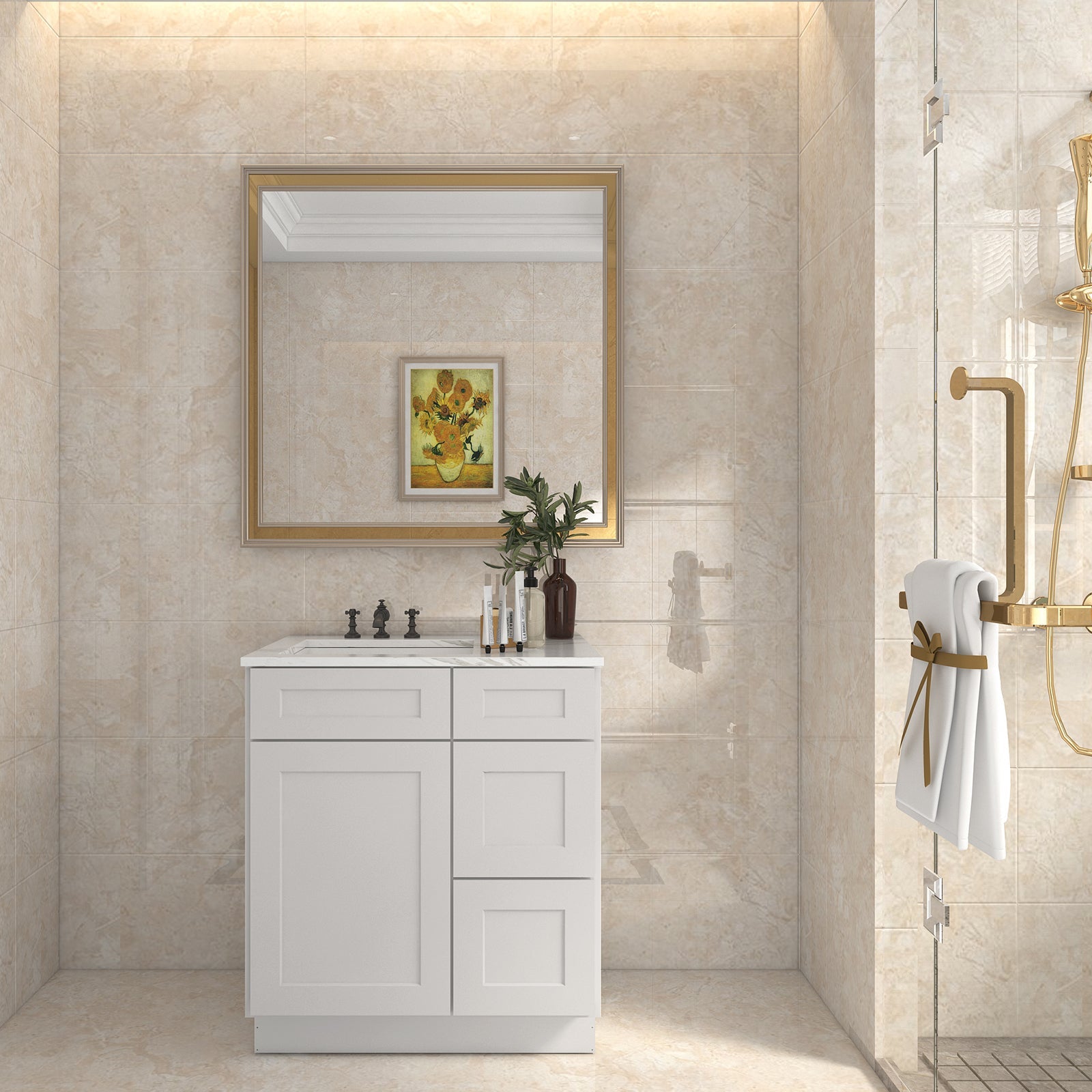 21"Dx30"Wx34-1/2"H Birch Solid Wood Bath Vanity Cabinet without Top V3021DR