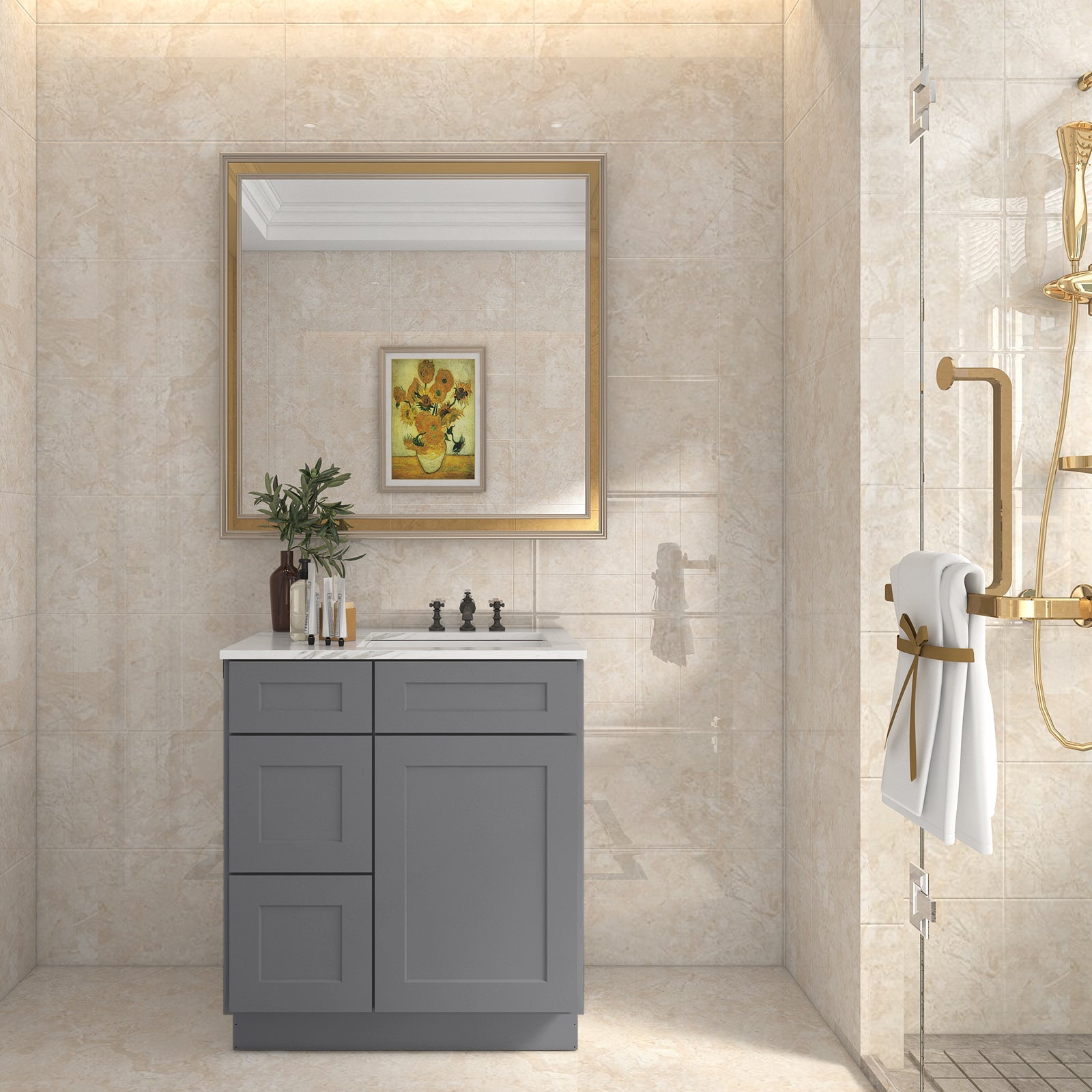 21"Dx30"Wx34-1/2"H Birch Solid Wood Bath Vanity Cabinet without Top V3021DL