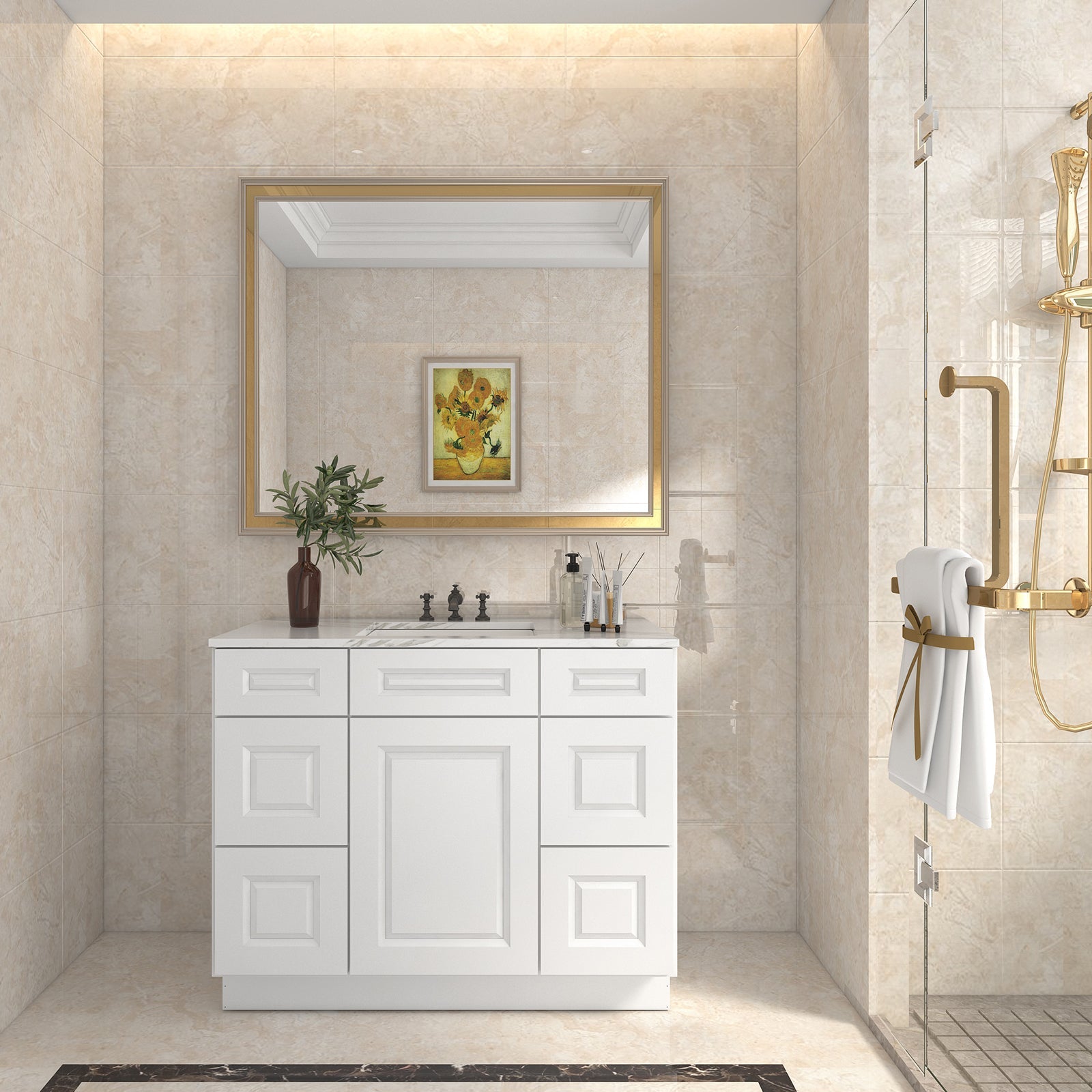 21"D Birch Solid Wood X 42"W X 34-1/2"H Bath Vanity Double Drawer Cabinet without Top VDDB42