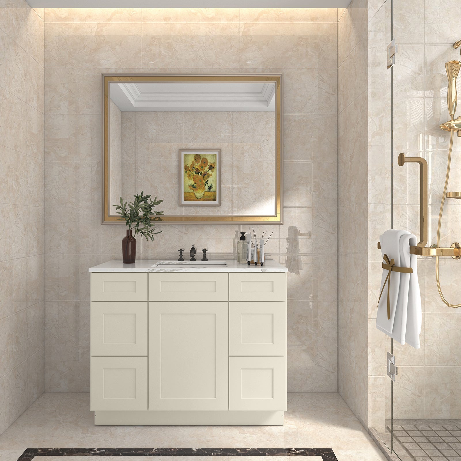 21"D Birch Solid Wood X 42"W X 34-1/2"H Bath Vanity Double Drawer Cabinet without Top VDDB42