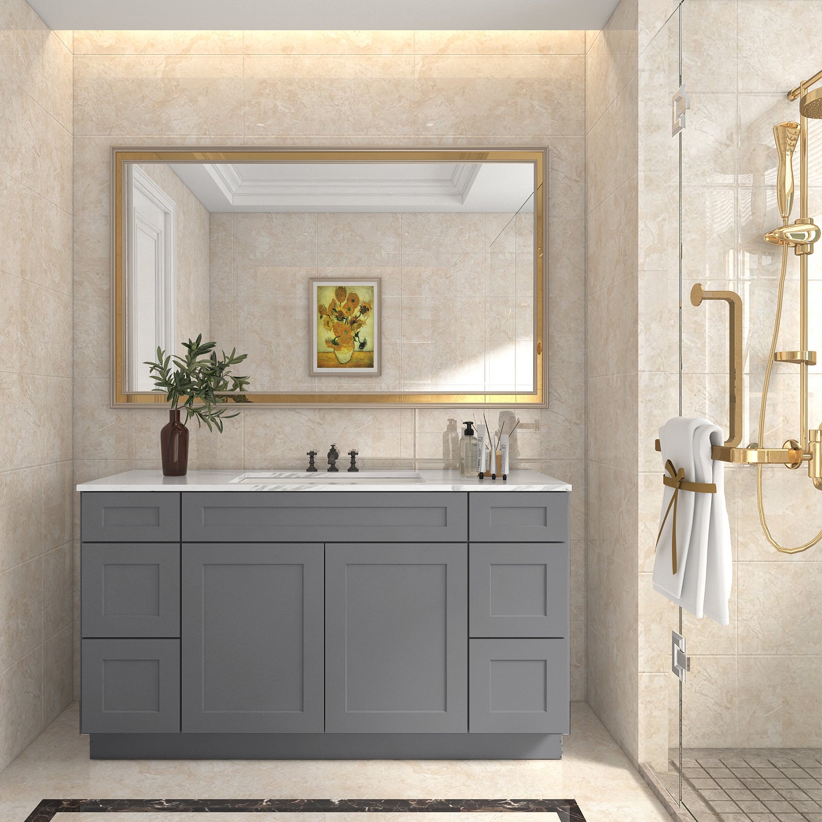 21"D Birch Solid Wood X48"W X 21"D X 34-1/2"H Bath Vanity Sink Drawer Cabinet without Top VDDB48