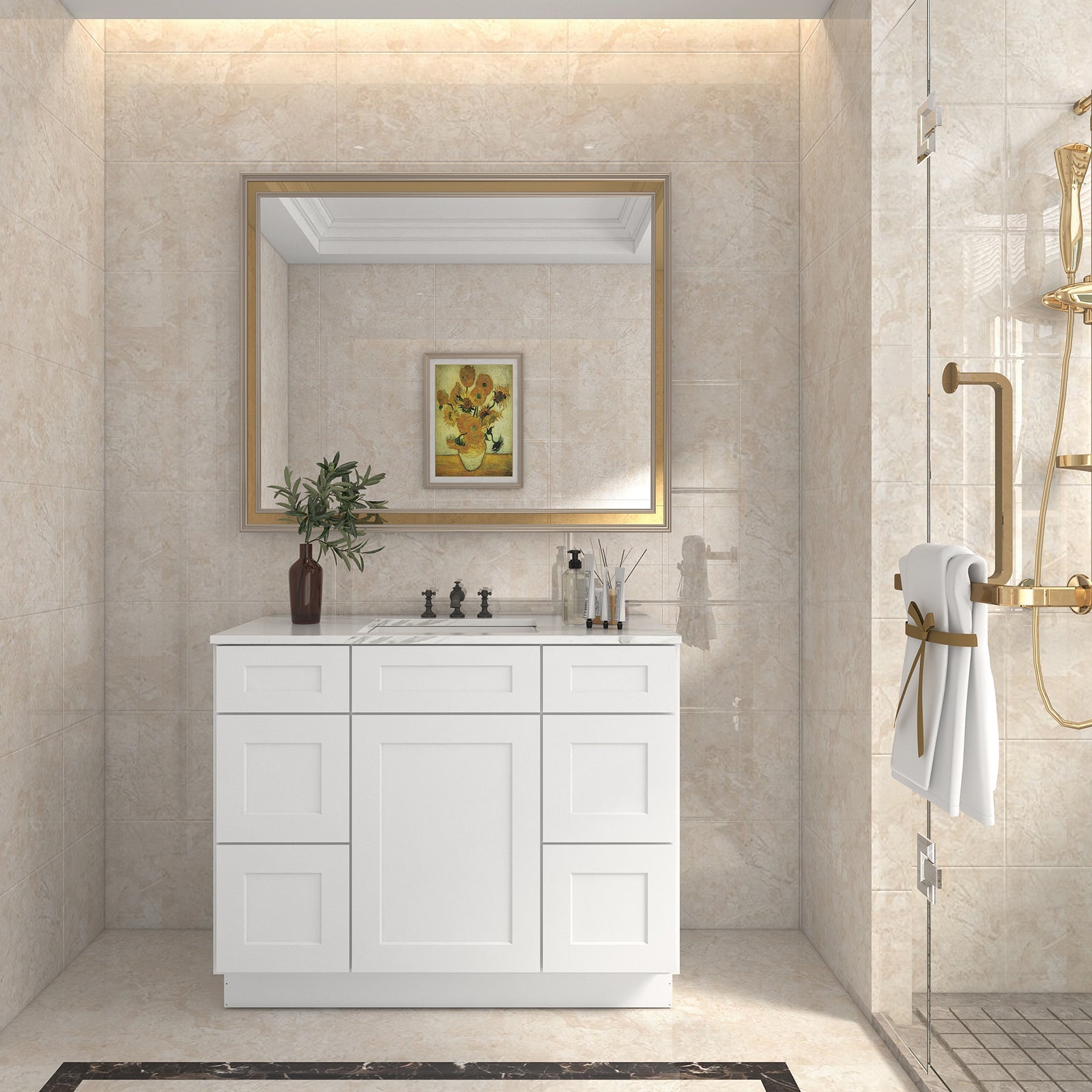 21"D Birch Solid Wood X 42"W X 34-1/2"H Bath Vanity Double Drawer Cabinet without Top VDDB42