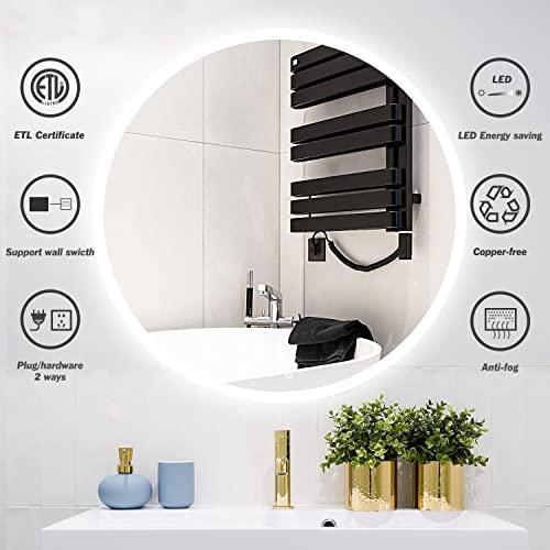 32 Inch LED Bathroom Mirror Round Vanity Mirror, Anti-Fog, Dimmable, 6000-6500K, Memory Function Led Wall Mirror for Bathroom, Vanity, Shaving Buylikepro