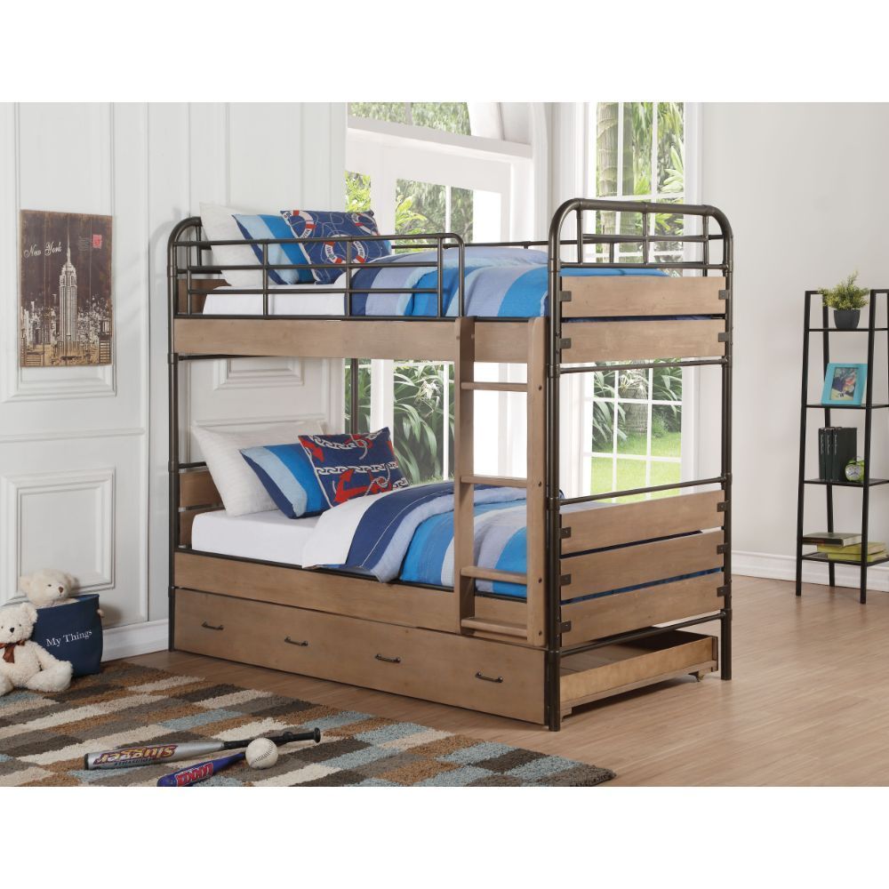 Adams Bunk Bed & Trundle (Twin/Twin) in Antique Oak & Gunmetal 37760