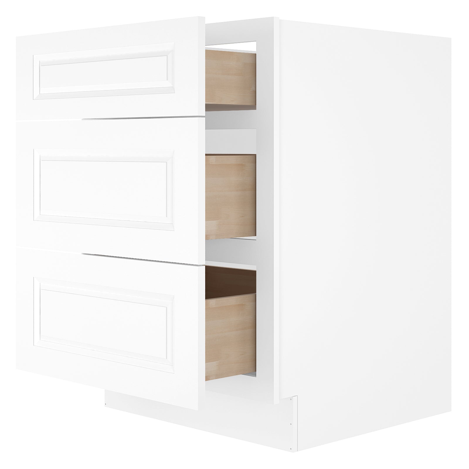 24"D Birch Solid Wood x 24"W x 34.5"H 3 Drawer Base Kitchen Cabinet 24" Wide 3DB24