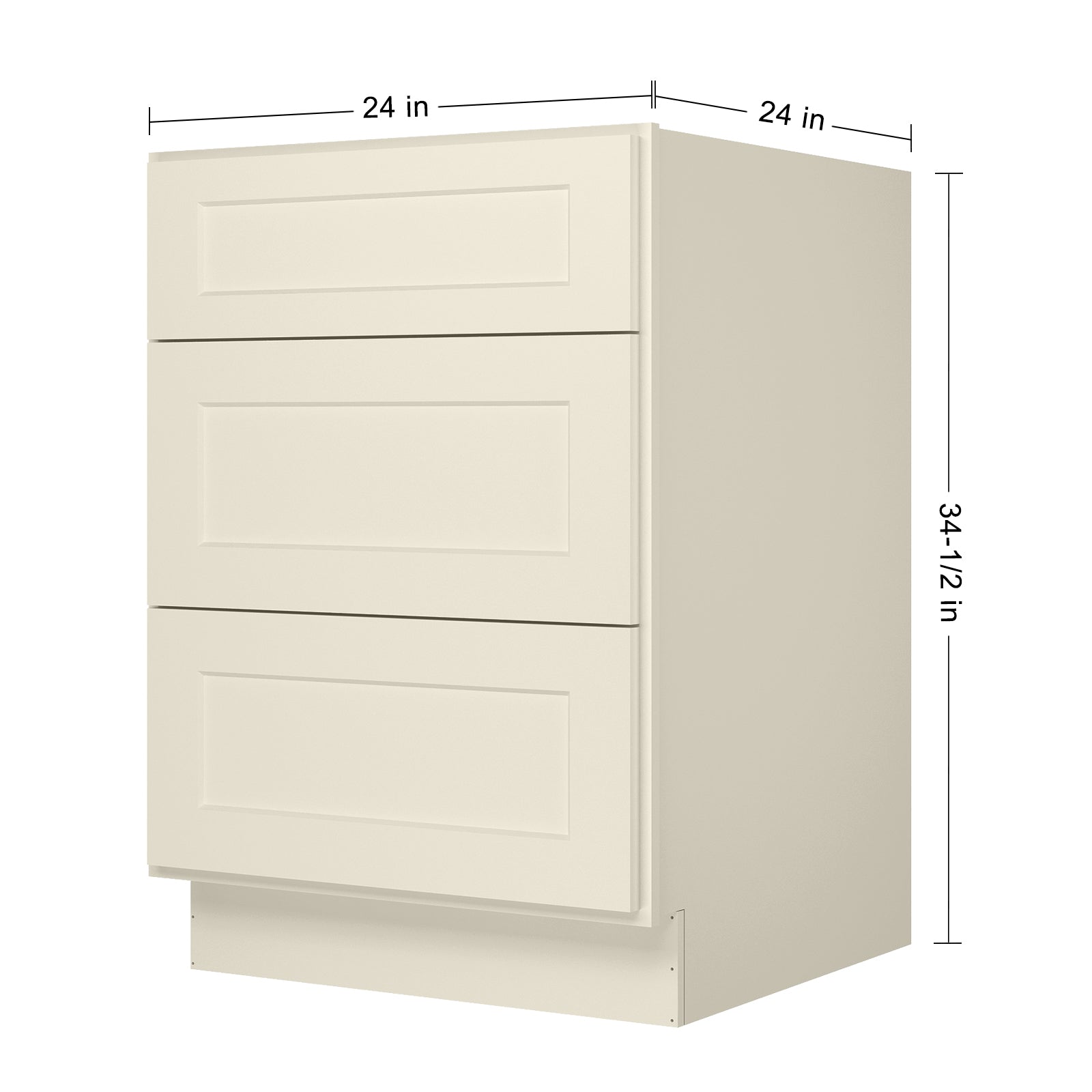 24"D Birch Solid Wood x 24"W x 34.5"H 3 Drawer Base Kitchen Cabinet 24" Wide 3DB24