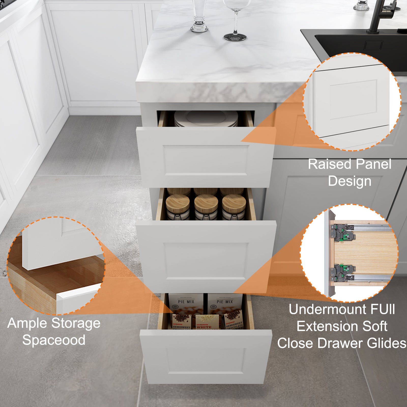 24"D Birch Solid Wood x 18"W x 34.5"H 3 Drawer Base Kitchen Cabinet 18" Wide 3DB18