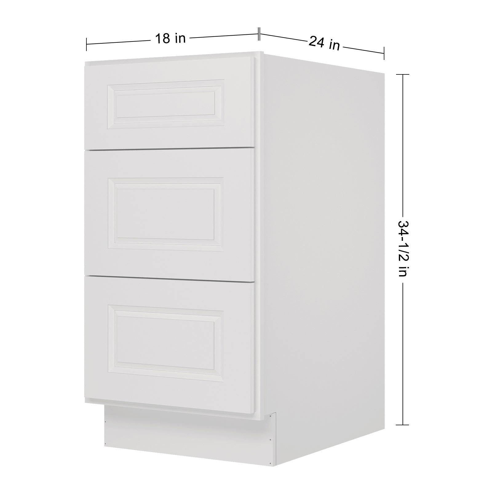 24"D Birch Solid Wood x 18"W x 34.5"H 3 Drawer Base Kitchen Cabinet 18" Wide 3DB18