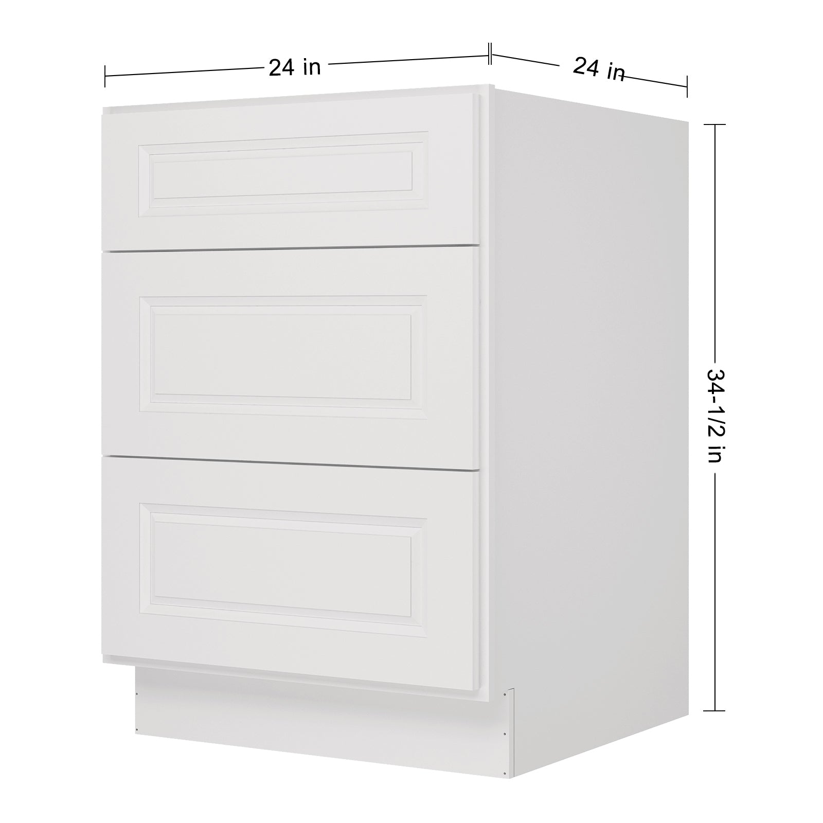 24"D Birch Solid Wood x 24"W x 34.5"H 3 Drawer Base Kitchen Cabinet 24" Wide 3DB24