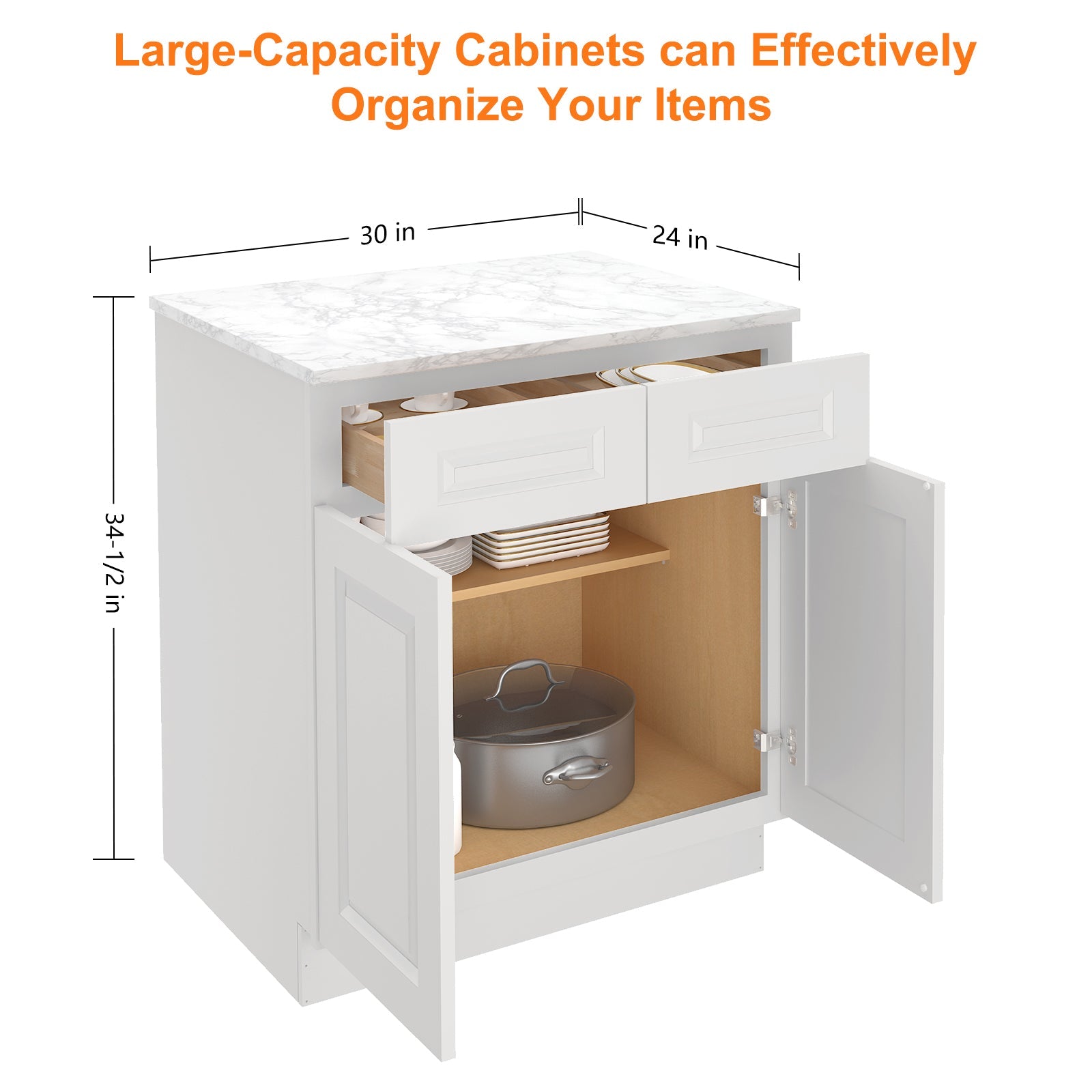 24"D Birch Solid Wood X 30"W X 34-1/2"H Base Kitchen Cabinet B30
