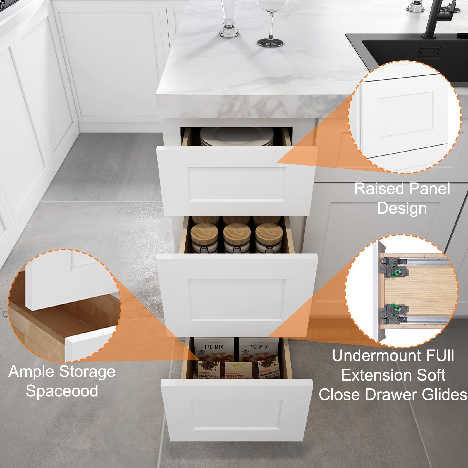 24"D Birch Solid Wood x 18"W x 34.5"H 3 Drawer Base Kitchen Cabinet 18" Wide 3DB18