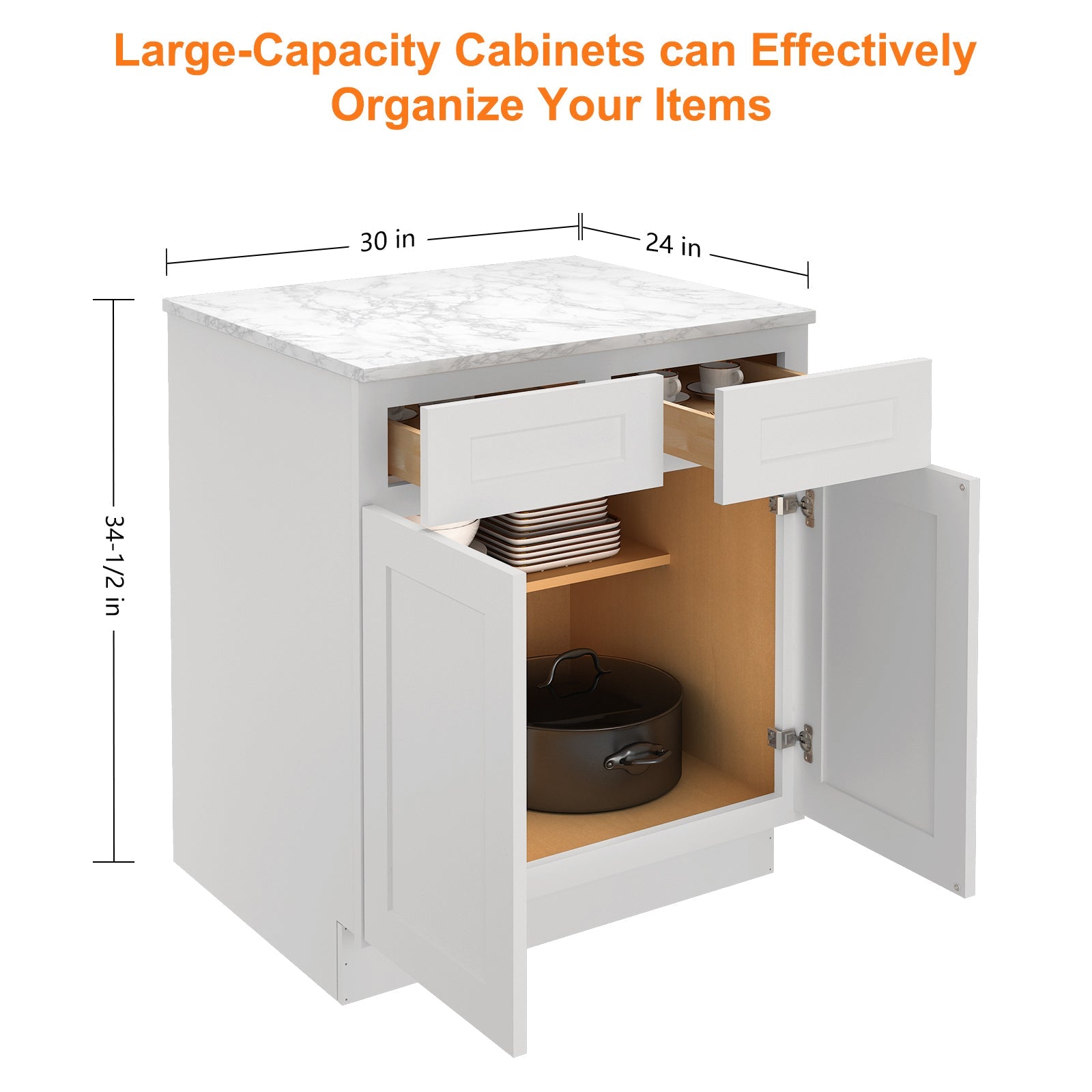 24"D Birch Solid Wood X 30"W X 34-1/2"H Base Kitchen Cabinet B30
