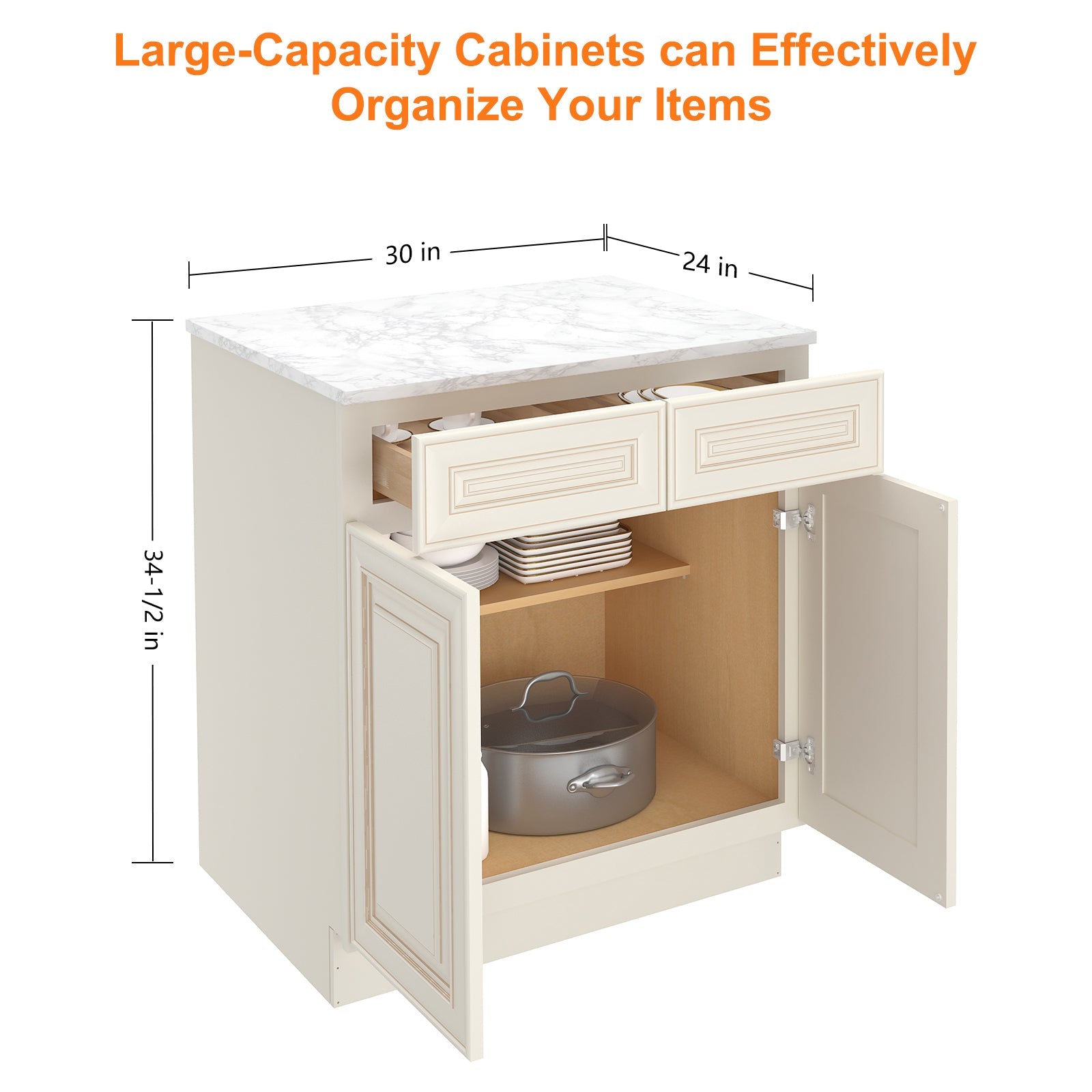 24"D Birch Solid Wood X 30"W X 34-1/2"H Base Kitchen Cabinet B30