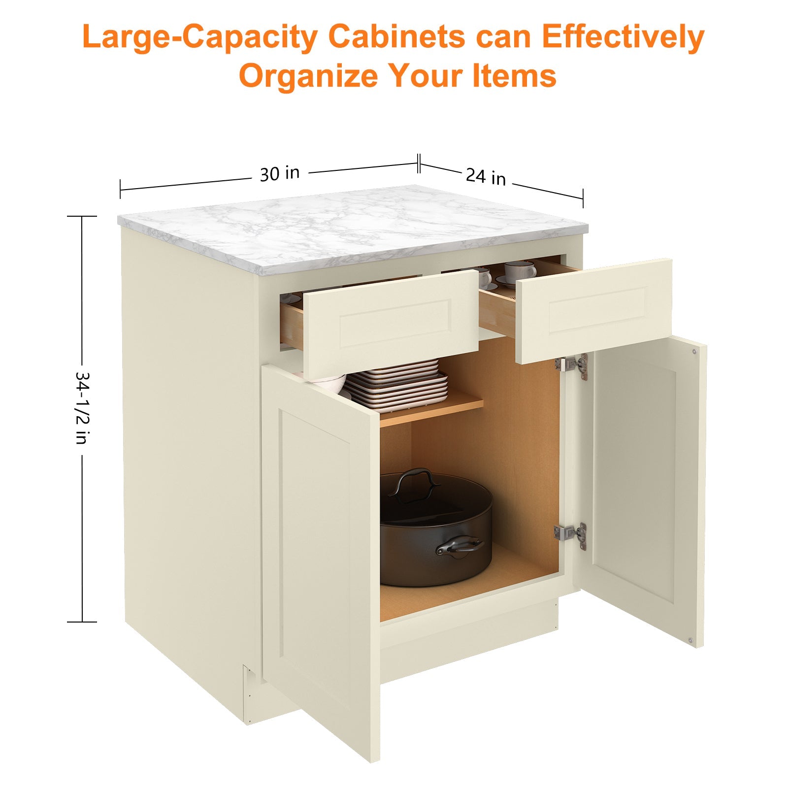 24"D Birch Solid Wood X 30"W X 34-1/2"H Base Kitchen Cabinet B30