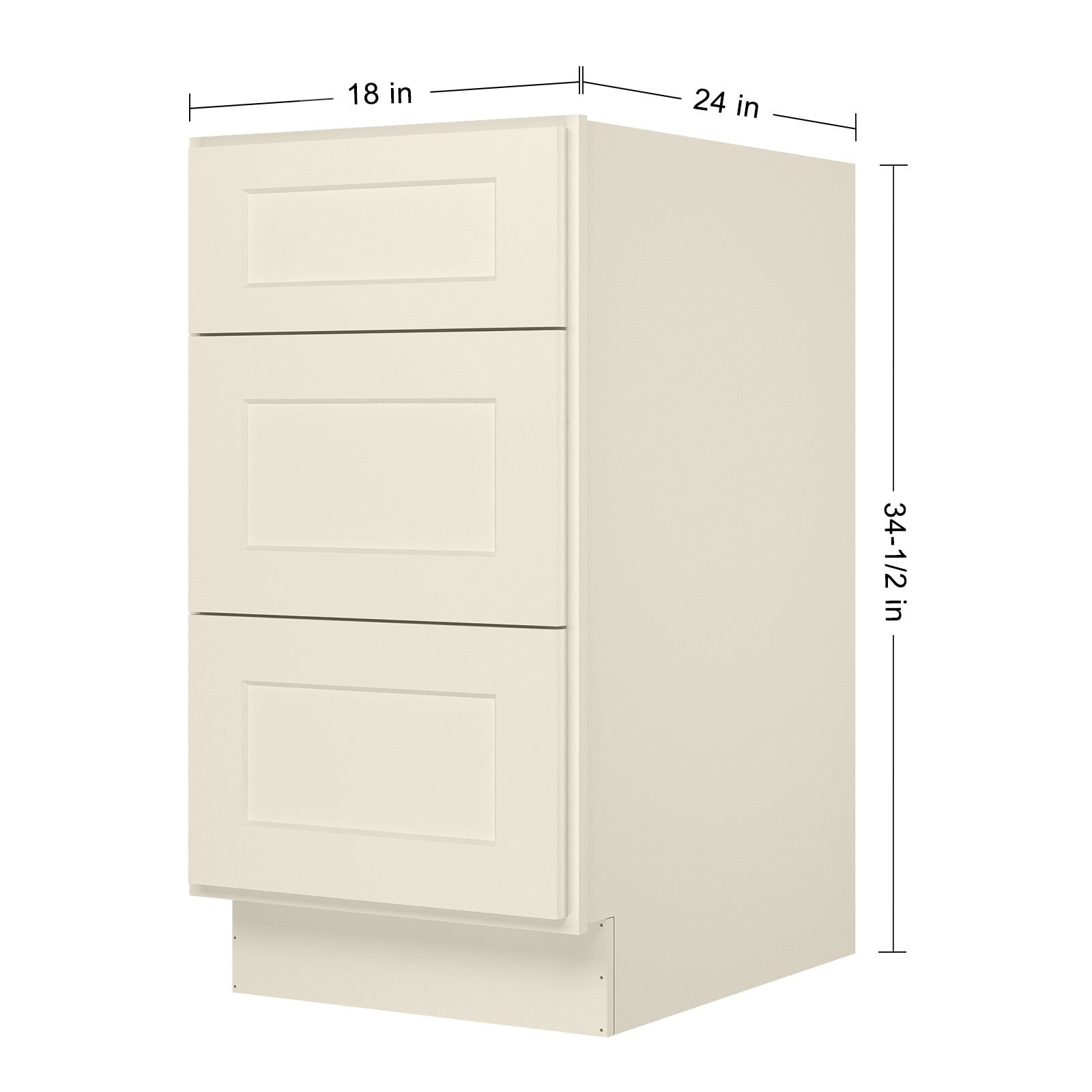 24"D Birch Solid Wood x 18"W x 34.5"H 3 Drawer Base Kitchen Cabinet 18" Wide 3DB18