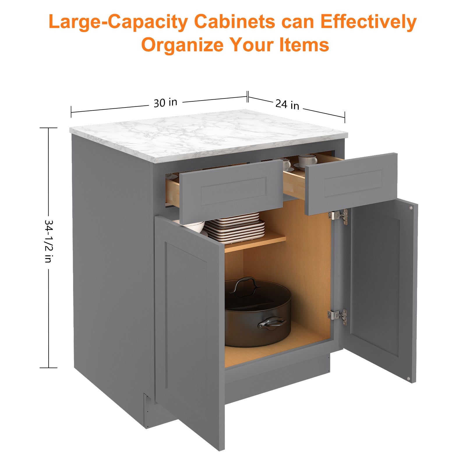 24"D Birch Solid Wood X 30"W X 34-1/2"H Base Kitchen Cabinet B30
