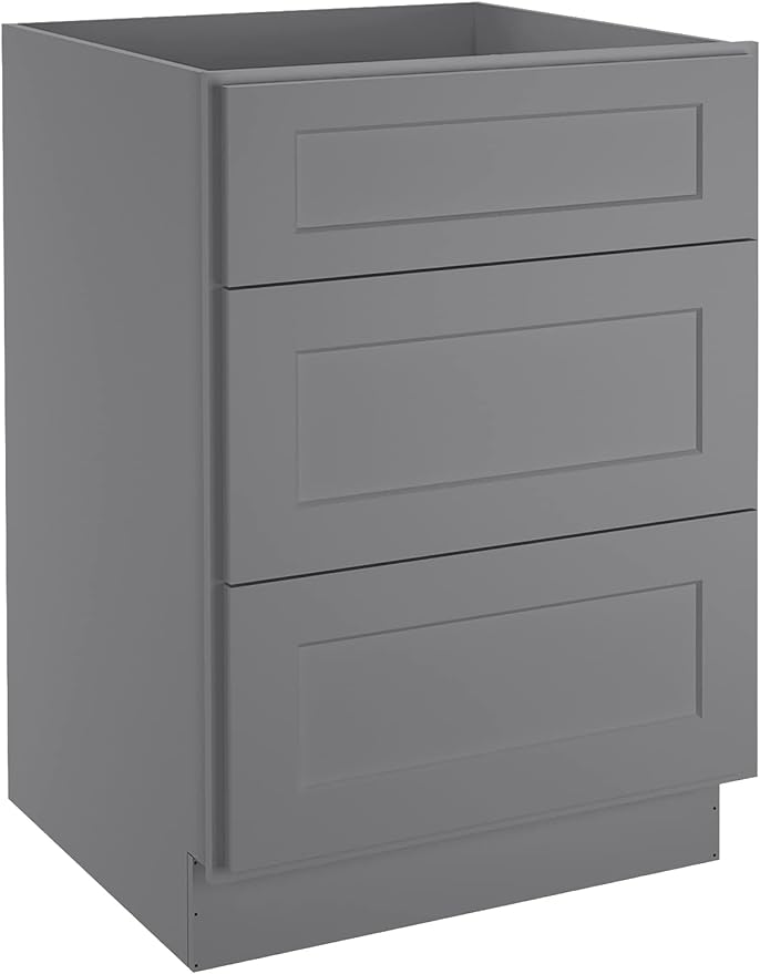 24"D Birch Solid Wood x 24"W x 34.5"H 3 Drawer Base Kitchen Cabinet 24" Wide 3DB24