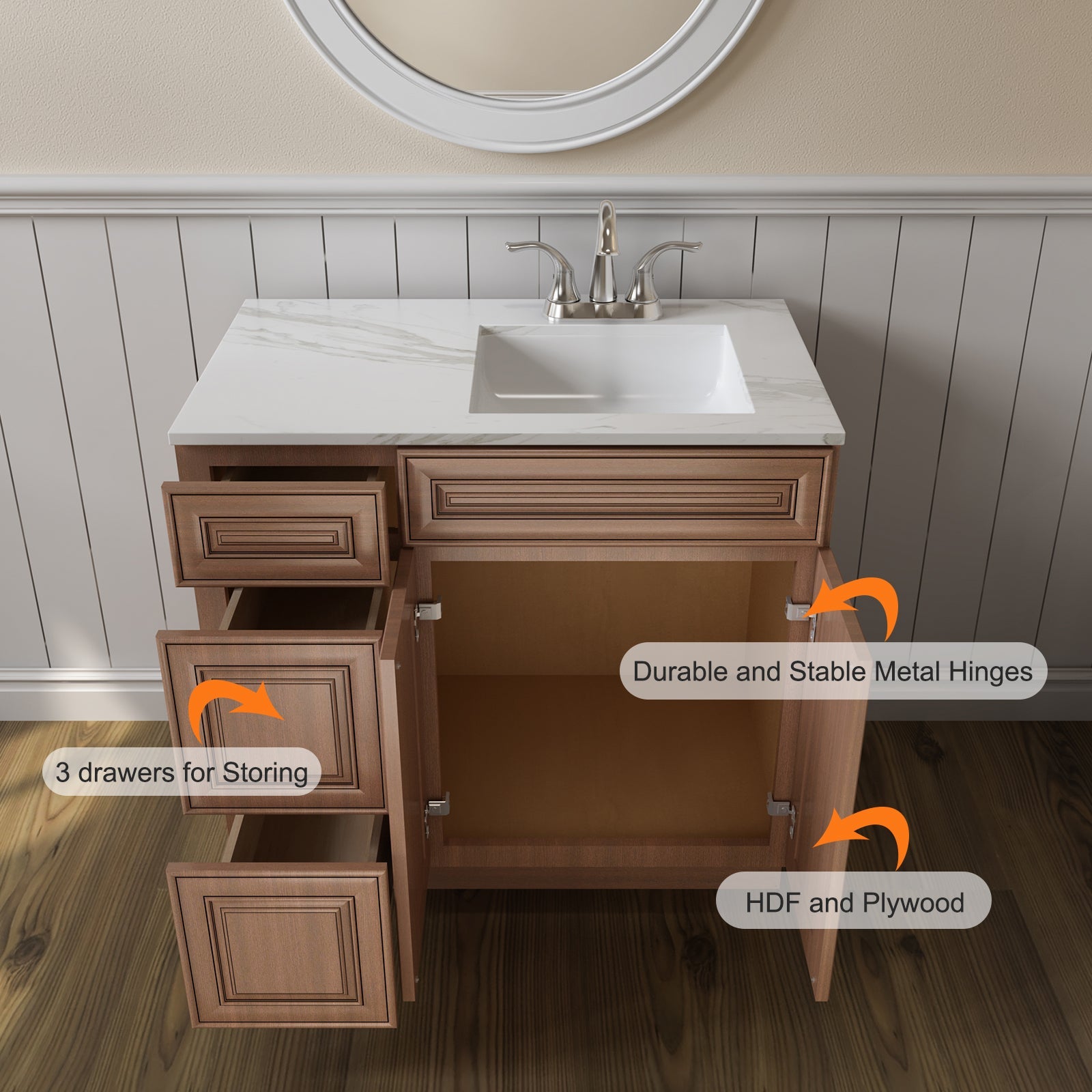 21"Dx36"Wx34-1/2"H Birch Solid Wood Bath Vanity Cabinet without Top V3621DL