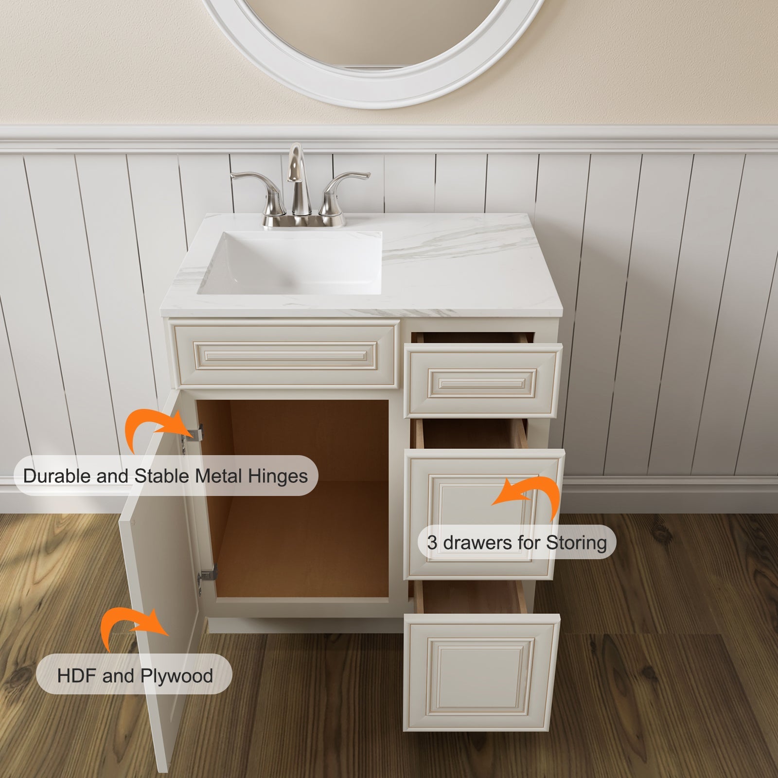 21"Dx30"Wx34-1/2"H Birch Solid Wood Bath Vanity Cabinet without Top V3021DR