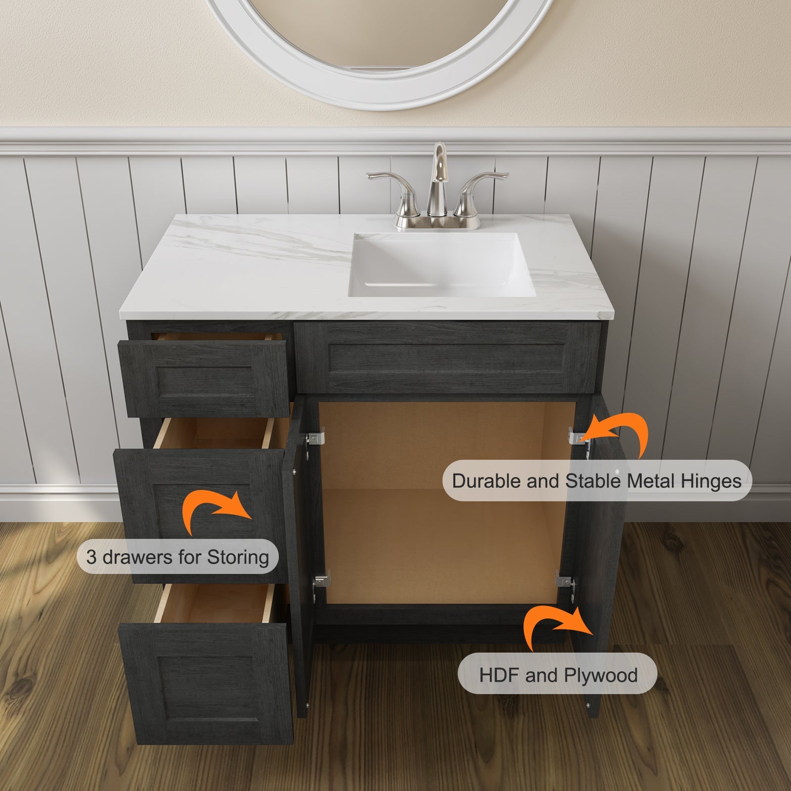 21"Dx36"Wx34-1/2"H Birch Solid Wood Bath Vanity Cabinet without Top V3621DL