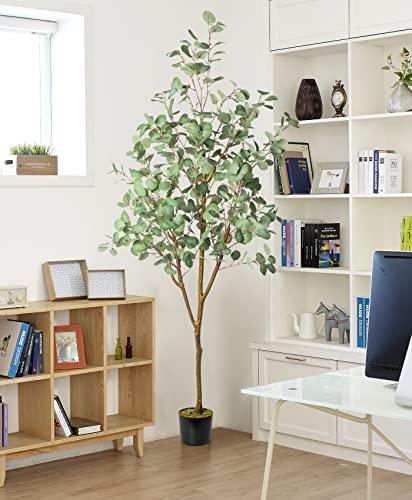 6ft Artificial Tree with Woven Seagrass Plant Basketand Realistic Moss,Artificial Plants for Modern Home Office Living Room Floor Decor (70 in) (D-Eucalyptus Tree) Buylikepro