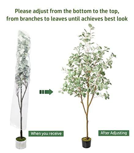 6ft Artificial Tree with Woven Seagrass Plant Basketand Realistic Moss,Artificial Plants for Modern Home Office Living Room Floor Decor (70 in) (D-Eucalyptus Tree) Buylikepro