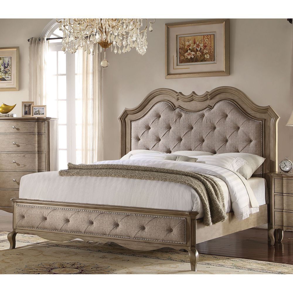 Chelmsford Eastern King Bed in Beige Fabric & Antique Taupe 26047EK