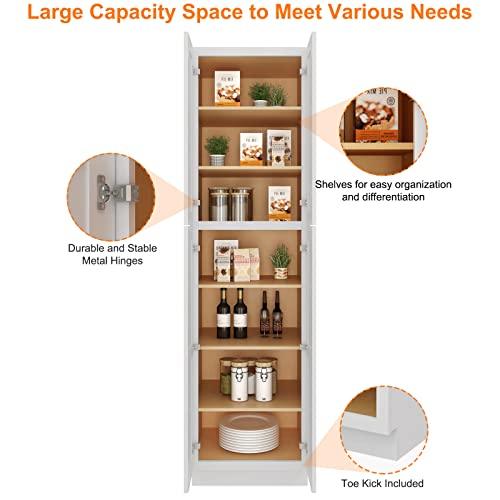 96" High Traditional Freestanding Kitchen Pantry Wall Cabinet with Adjustable Shelves and Doors, a Practical Piece of Furniture for Kitchens, Living Rooms, Checkrooms, Bathrooms and More Buylikepro